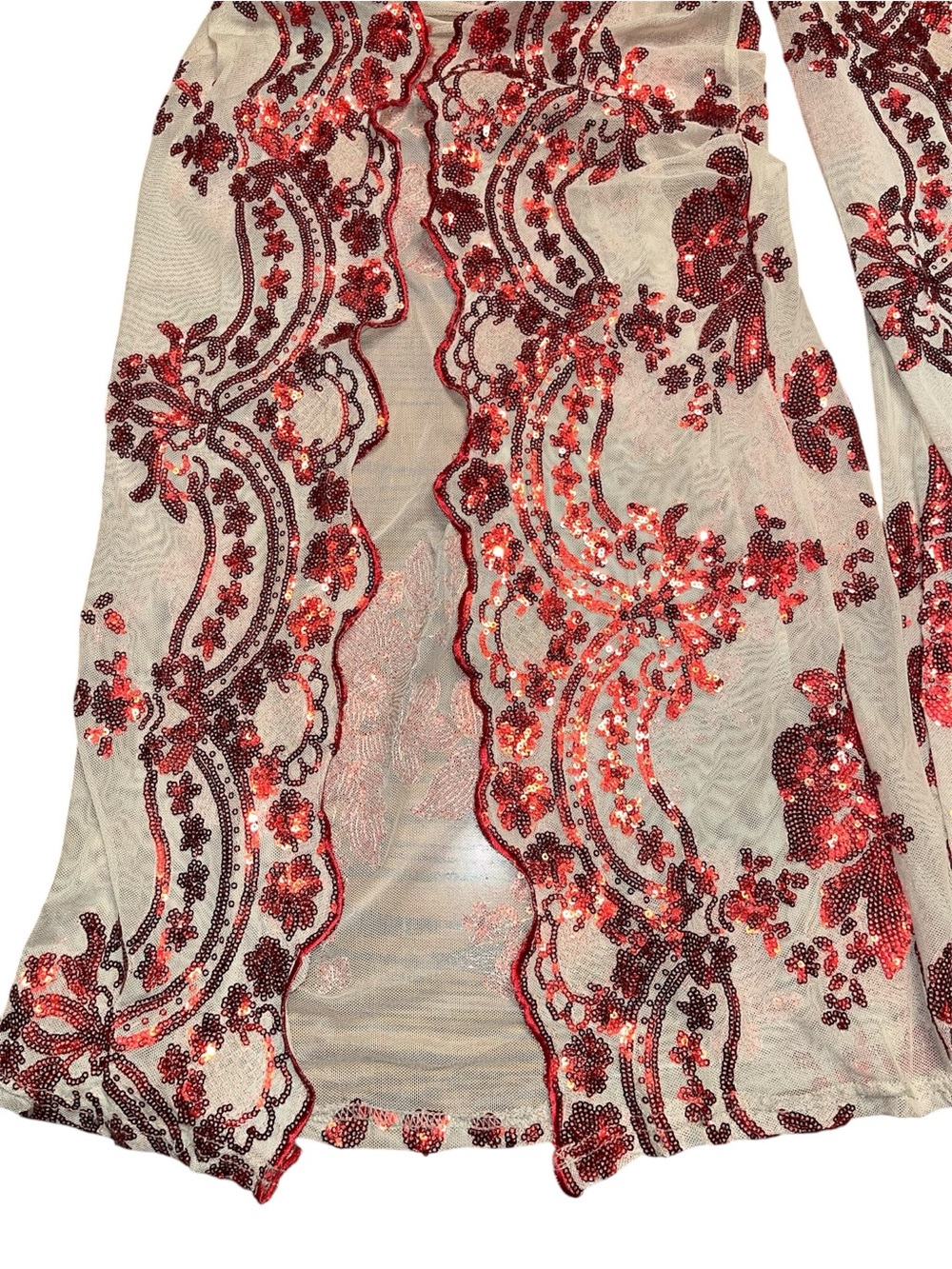 NWT Banjul Sheer Cream with Red Sequin Floral Open Wide-Leg Jumpsuit Size L - Picture 5 of 11